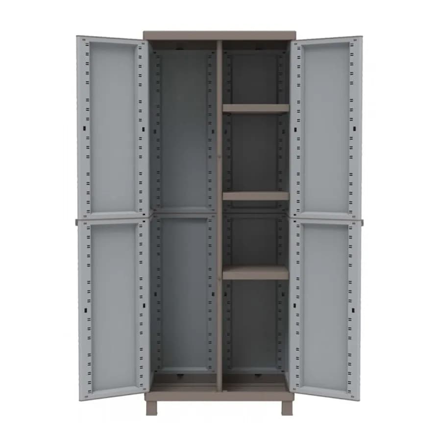 Armadio 68x170h cm per giardino effetto rattan con doppia anta porta scope con 3 ripiani