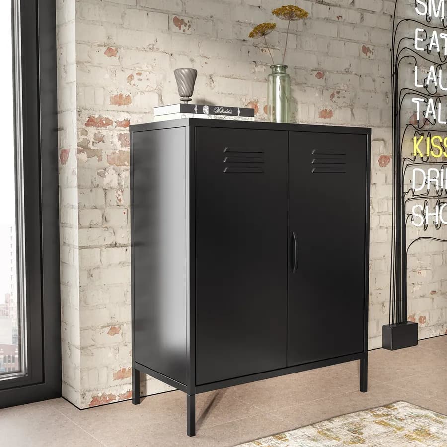 Armadietto 80x102h cm cm in acciaio nero con 2 ante battenti - Roger