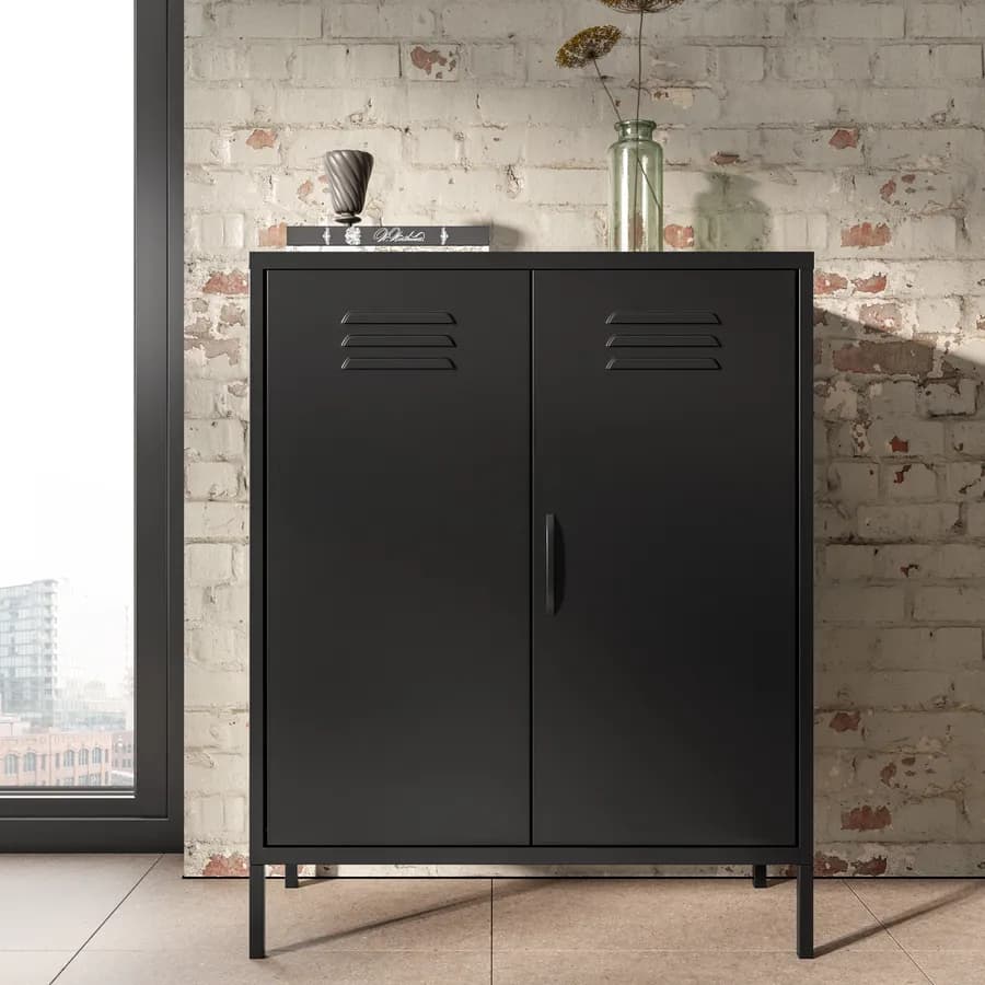 Armadietto 80x102h cm cm in acciaio nero con 2 ante battenti - Roger