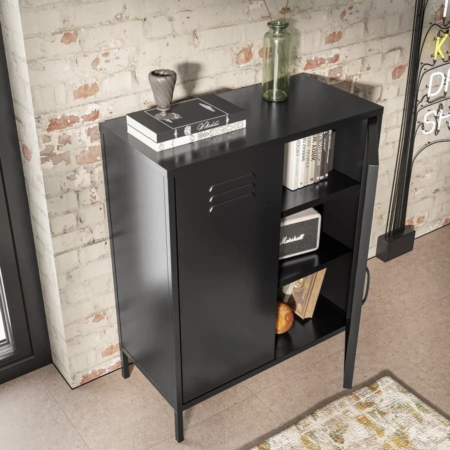 Armadietto 80x102h cm cm in acciaio nero con 2 ante battenti - Roger