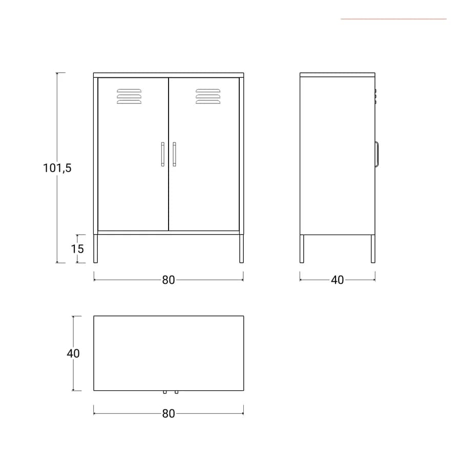 Armadietto 80x102h cm cm in acciaio nero con 2 ante battenti - Roger