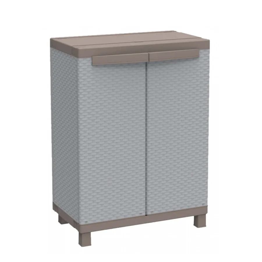 Armadietto 68x92h cm per giardino effetto rattan con doppia anta e un ripiano