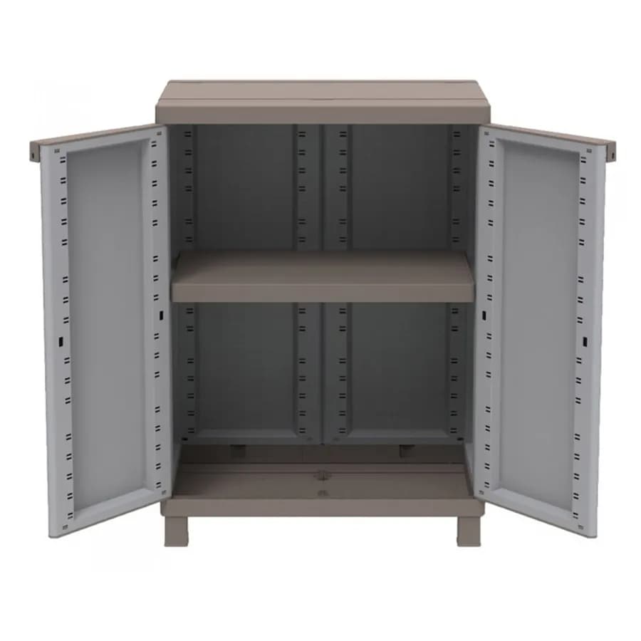 Armadietto 68x92h cm per giardino effetto rattan con doppia anta e un ripiano