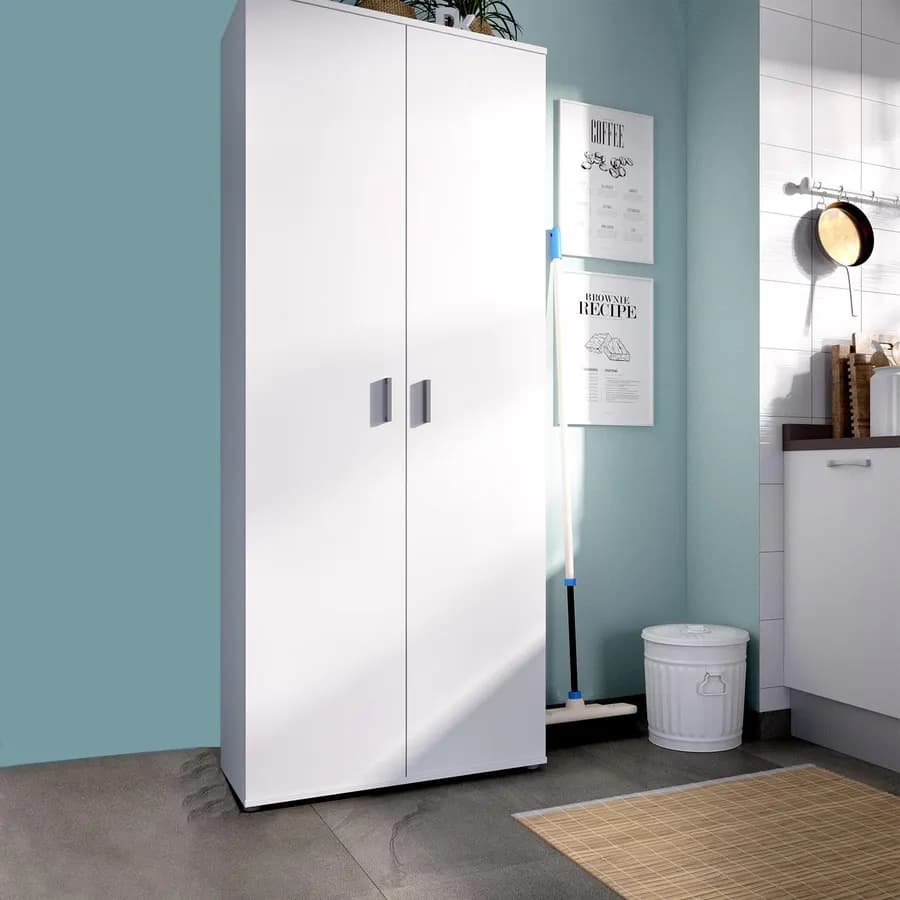 Armadio multiuso 78x190 h cm in legno bianco con 3 ripiani e vano verticale - Dagen