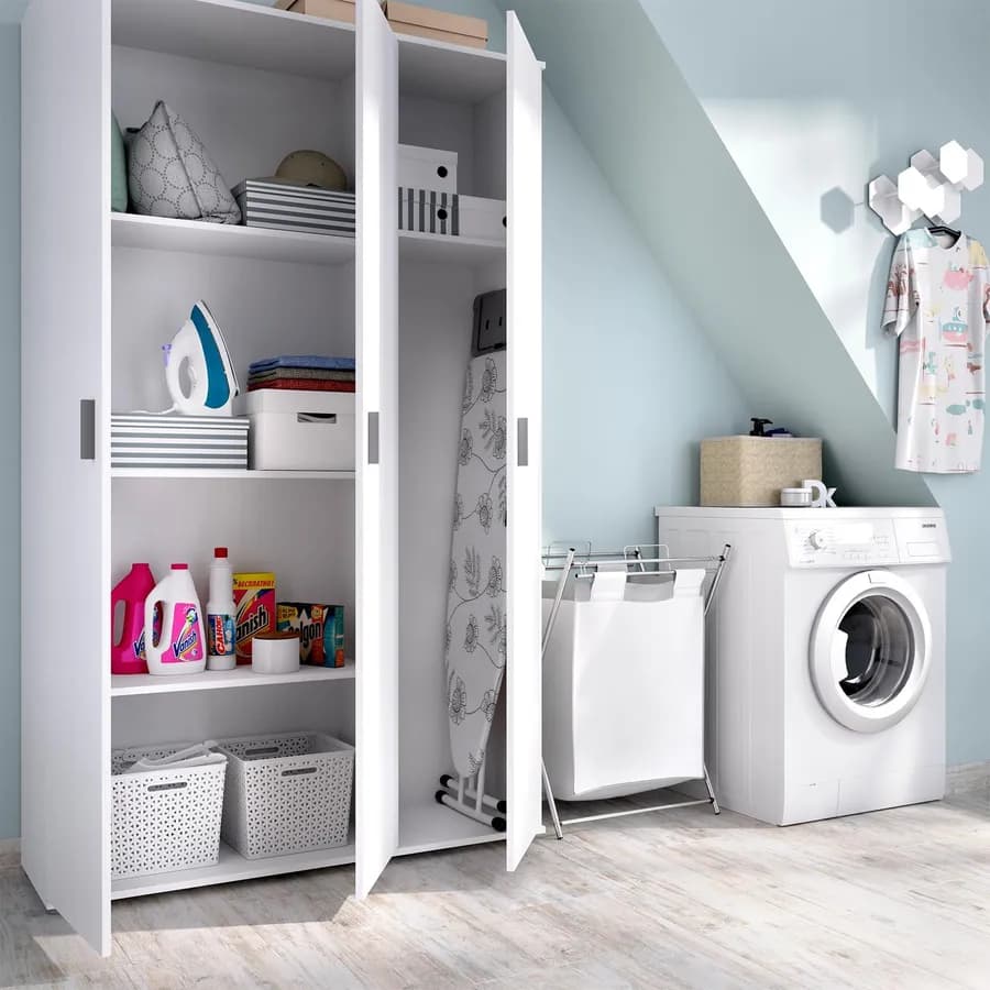 Armadio 116x190 h cm in legno bianco con 4 ripiani e un vano verticale - Dagen