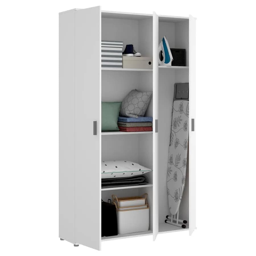 Armadio 116x190 h cm in legno bianco con 4 ripiani e un vano verticale - Dagen