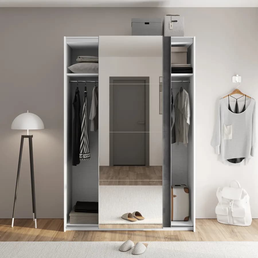 Armadio 150x223h cm con due ante scorrevoli grigio tadao e specchio - Alen