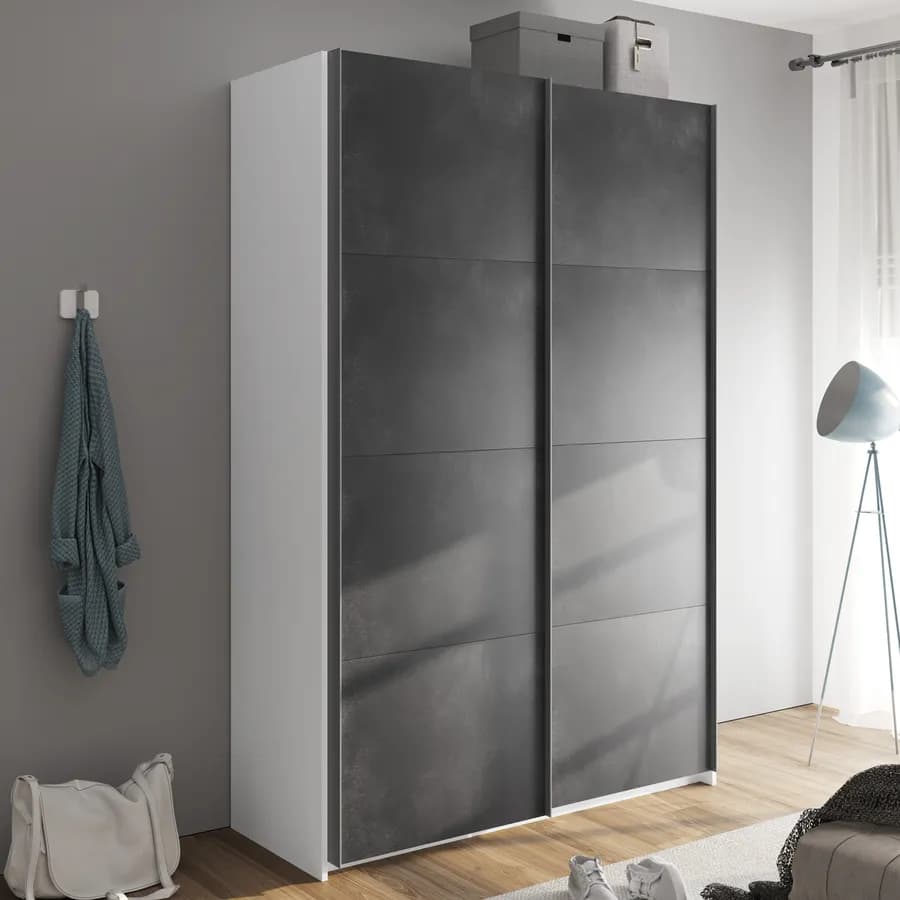 Armadio 150x223h cm bianco opaco con due ante scorrevoli grigio tadao - Alen
