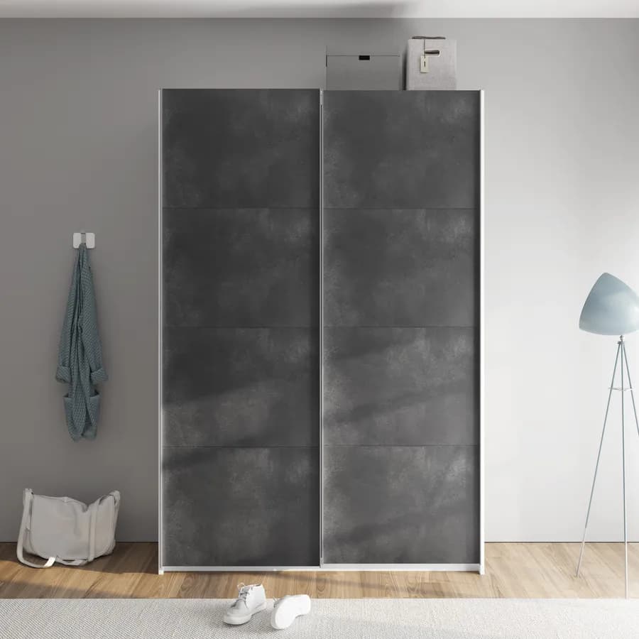 Armadio 150x223h cm bianco opaco con due ante scorrevoli grigio tadao - Alen