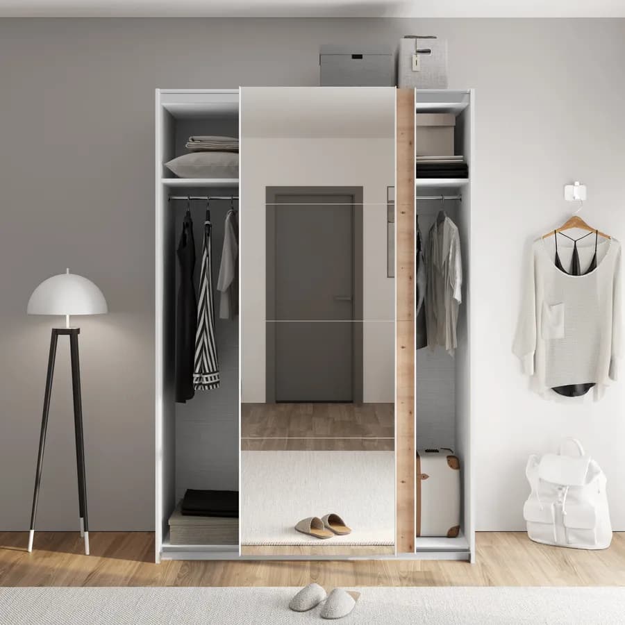 Armadio 150x223h cm con due ante scorrevoli in rovere artisan e specchio - Alen