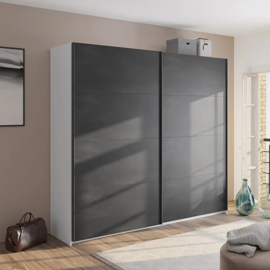 Armadio 250x223h cm bianco opaco con due ante scorrevoli grigio tadao - Alen