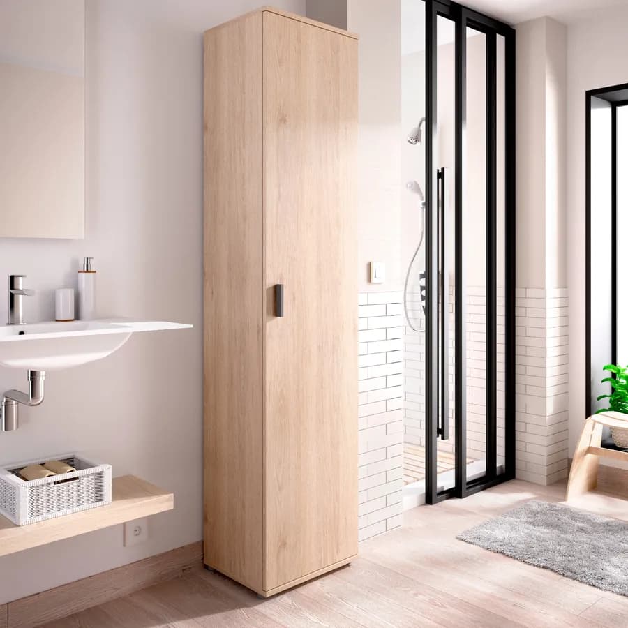 Armadio multiuso 39x190h cm in legno naturale con anta singola - Dagen