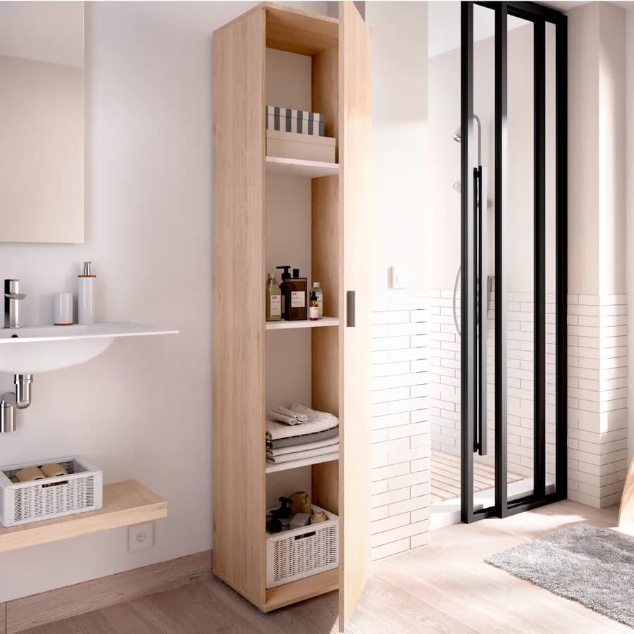 Armadio multiuso 39x190h cm in legno naturale con anta singola - Dagen