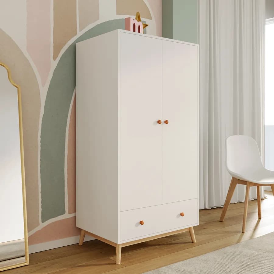 Armadio per bambini 80x159h cm in legno naturale e bianco con 2 ante - Lollipop