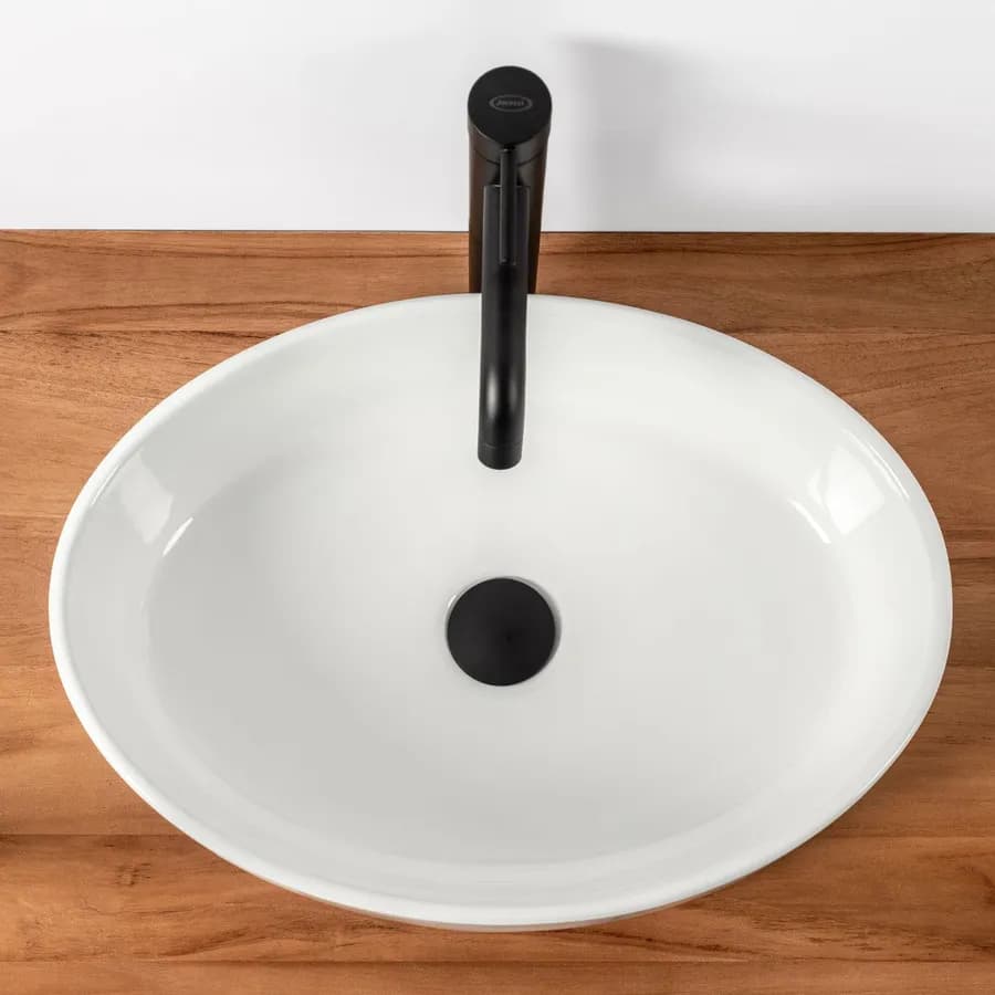 Bacinella d'appoggio lavabo ovale 50 x 35,5 cm in ceramica bianco lucido