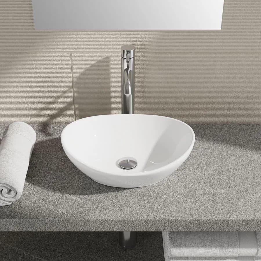Bacinella d'appoggio lavabo ovale in ceramica 41x33 cm bianco lucido
