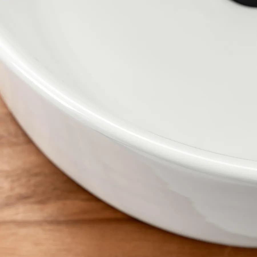 Bacinella in ceramica lavabo d'appoggio tondo 40 cm bianco lucido in ceramica