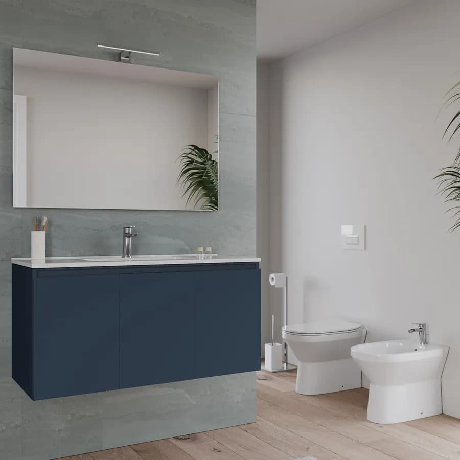 Bagno completo con mobile bagno sospeso 100 cm blu esotico 3 ante con specchio sanitari e miscelatori - Davis