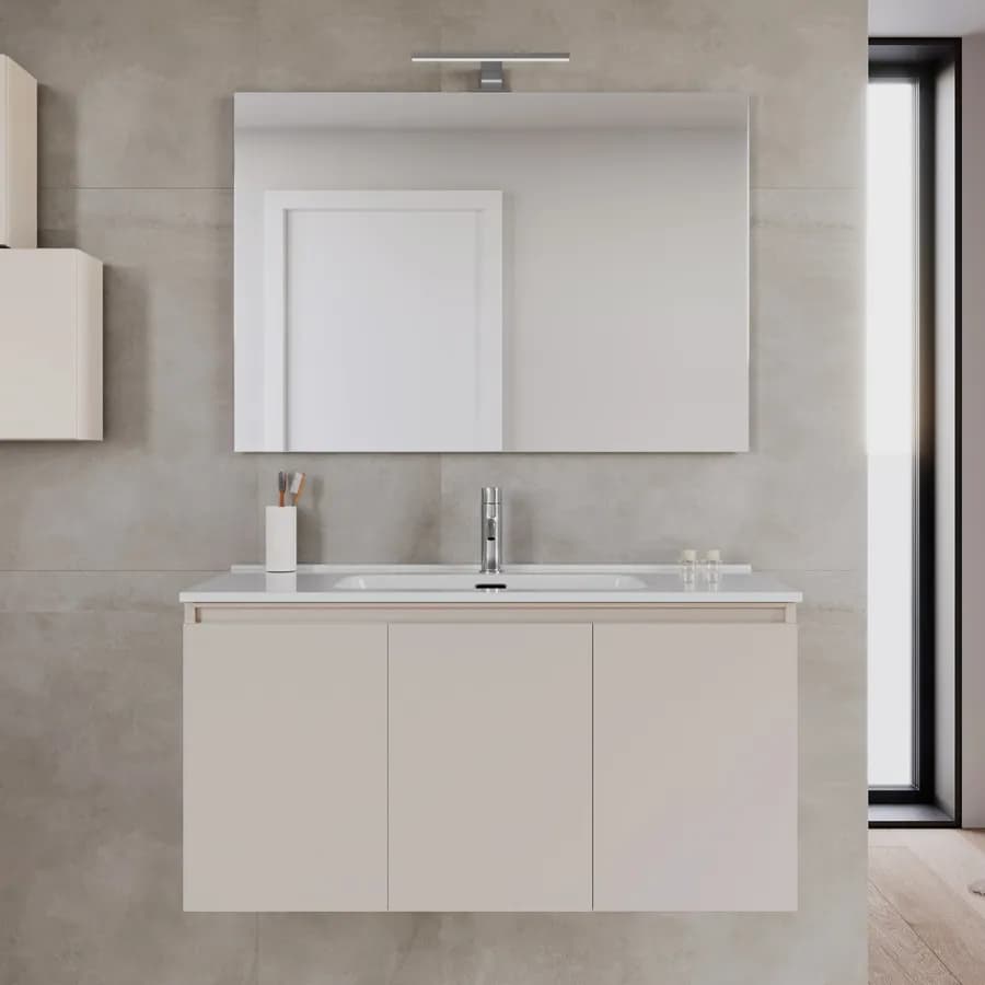 Bagno completo con mobile sospeso 100 cm cashmere 3 ante con specchio sanitari e miscelatori - Davis