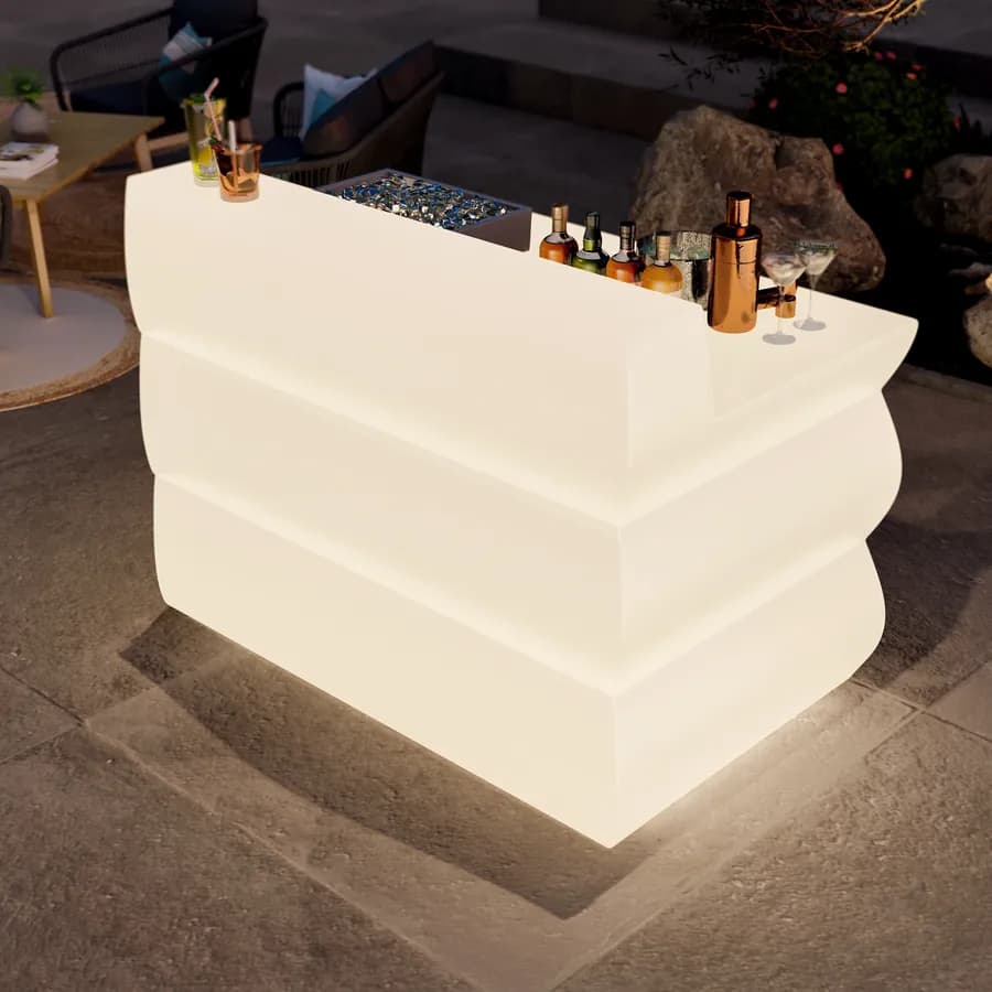 Bancone per lounge bar 145 cm con kit luce neutro in polietilene bianco - Prysma