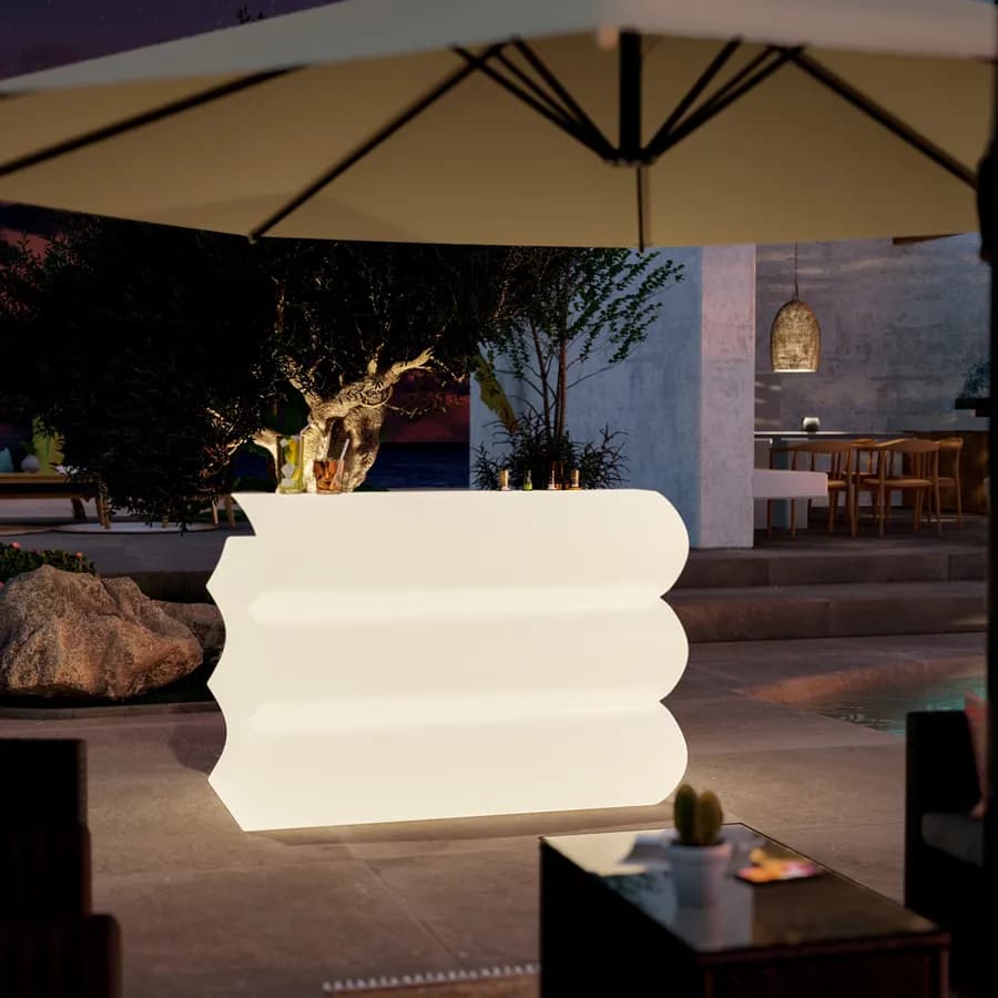 Bancone per lounge bar 145 cm con kit luce neutro in polietilene bianco - Prysma