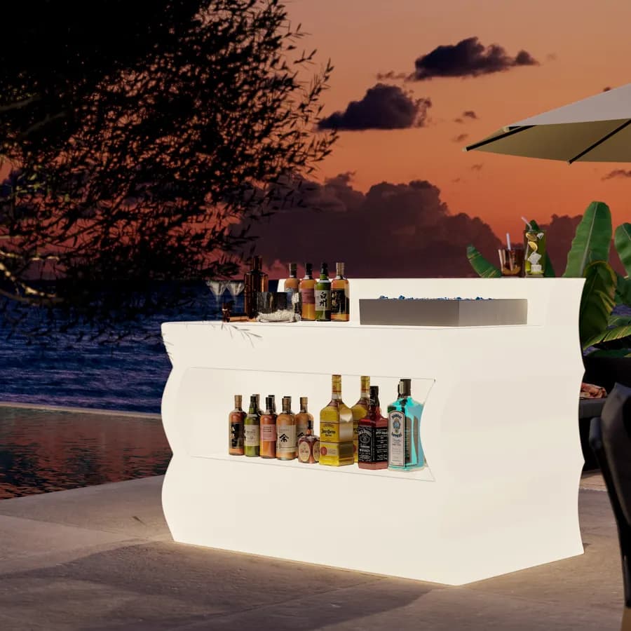 Bancone per lounge bar 145 cm con kit luce neutro in polietilene bianco - Prysma