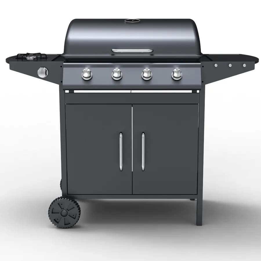 Barbecue a gas 4 fuochi 122x53x97h cm in acciaio antracite con ruote e griglia - Poseidone