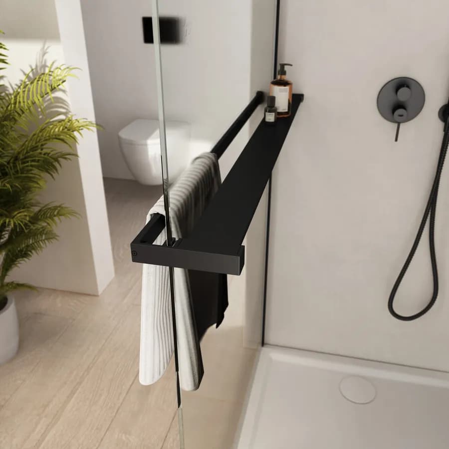 Barra universale per Walk-In porta sapone e asciugamani 100 cm nero riducibile