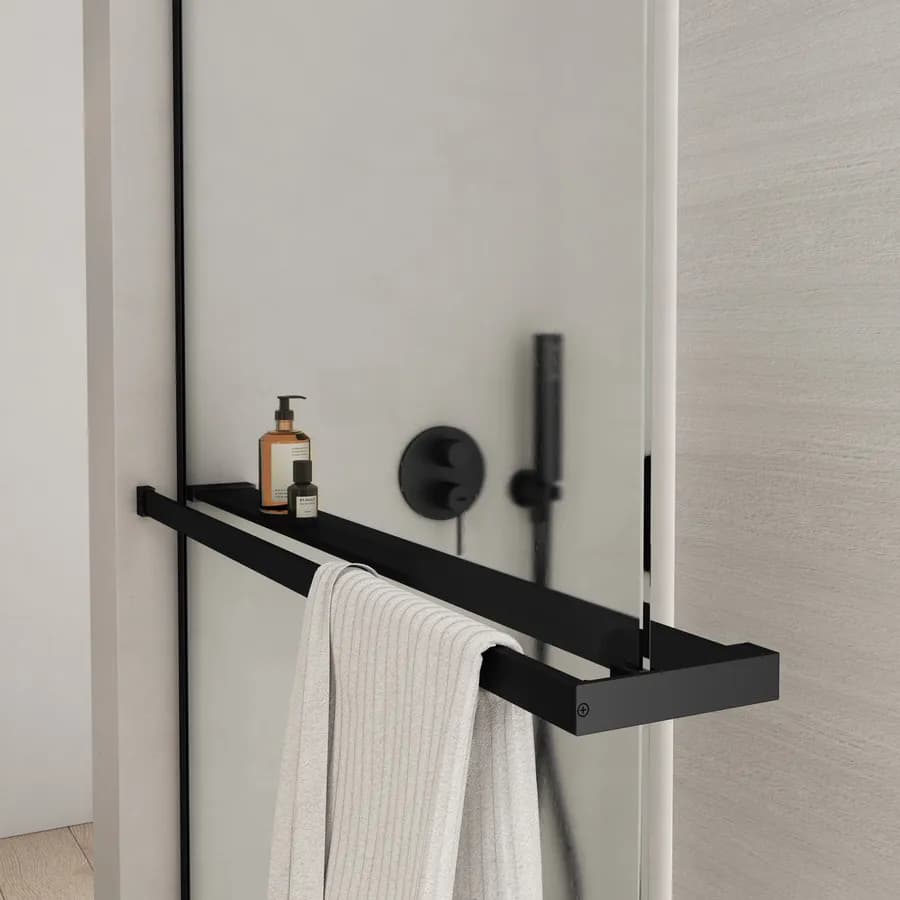 Barra universale per Walk-In porta sapone e asciugamani 80 cm nero riducibile