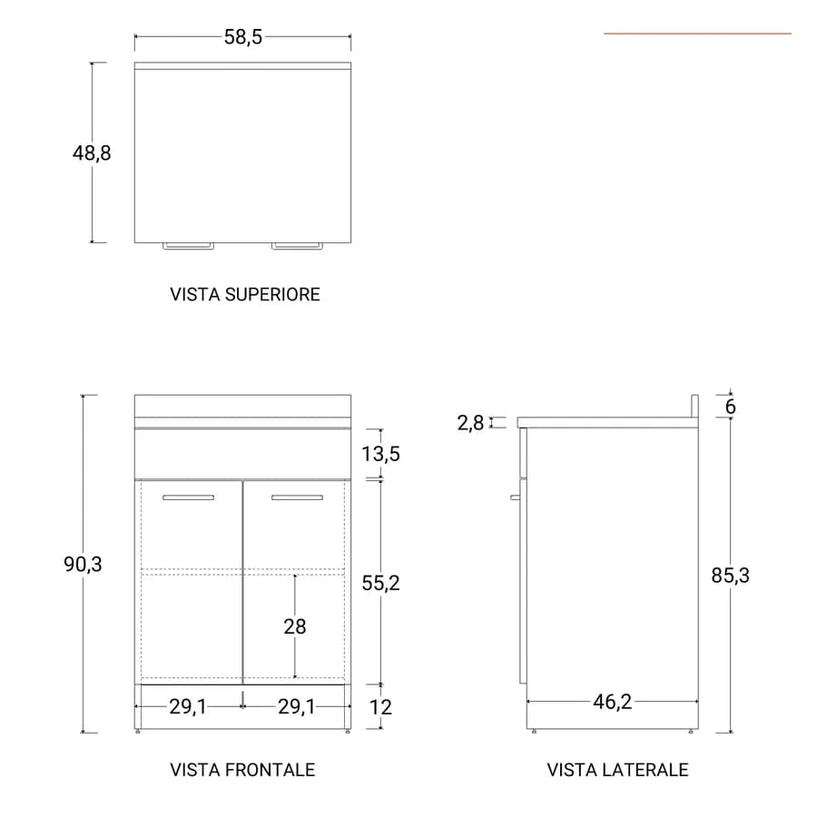 Base Colavene 2 ante antracite lucido 60X50X86h con ripiano interno arredo moderno