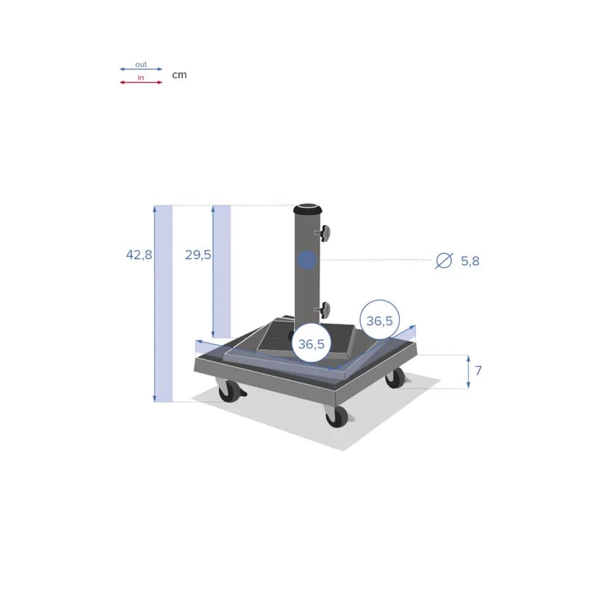Base ombrellone con ruote 36,5x36,5 cm da 15 kg in cemento armato nero - Ghana