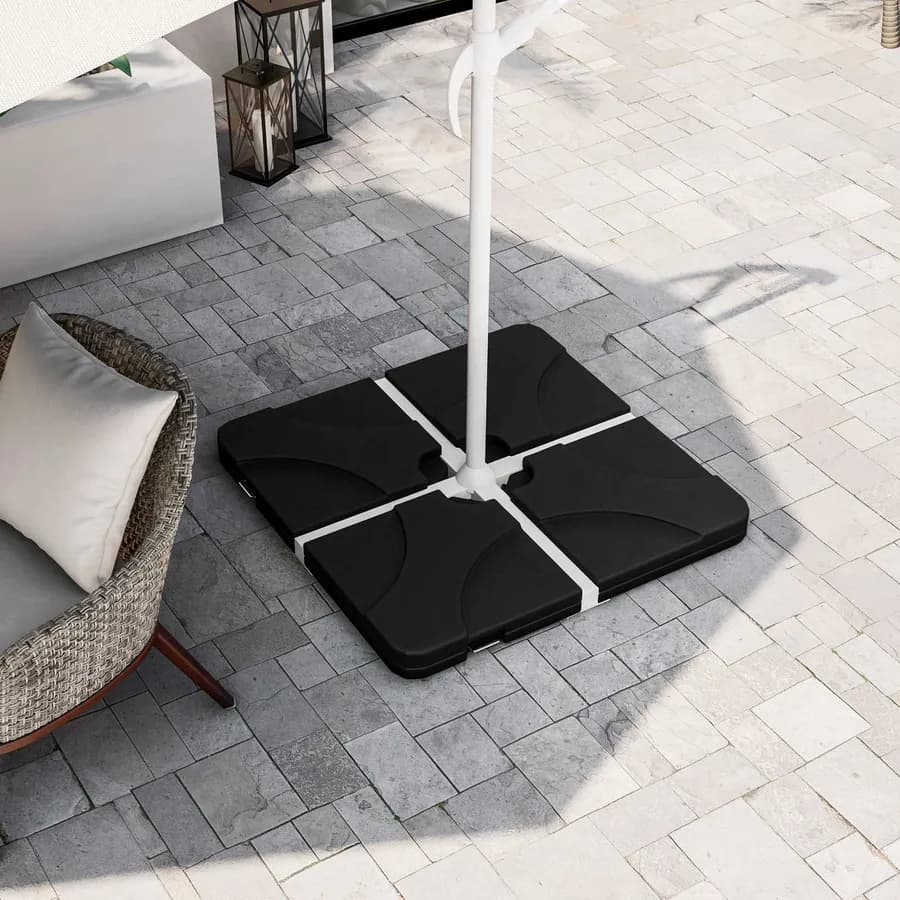 Base ombrellone in 4 pezzi nera 50x50 cm riempimento con acqua o sabbia