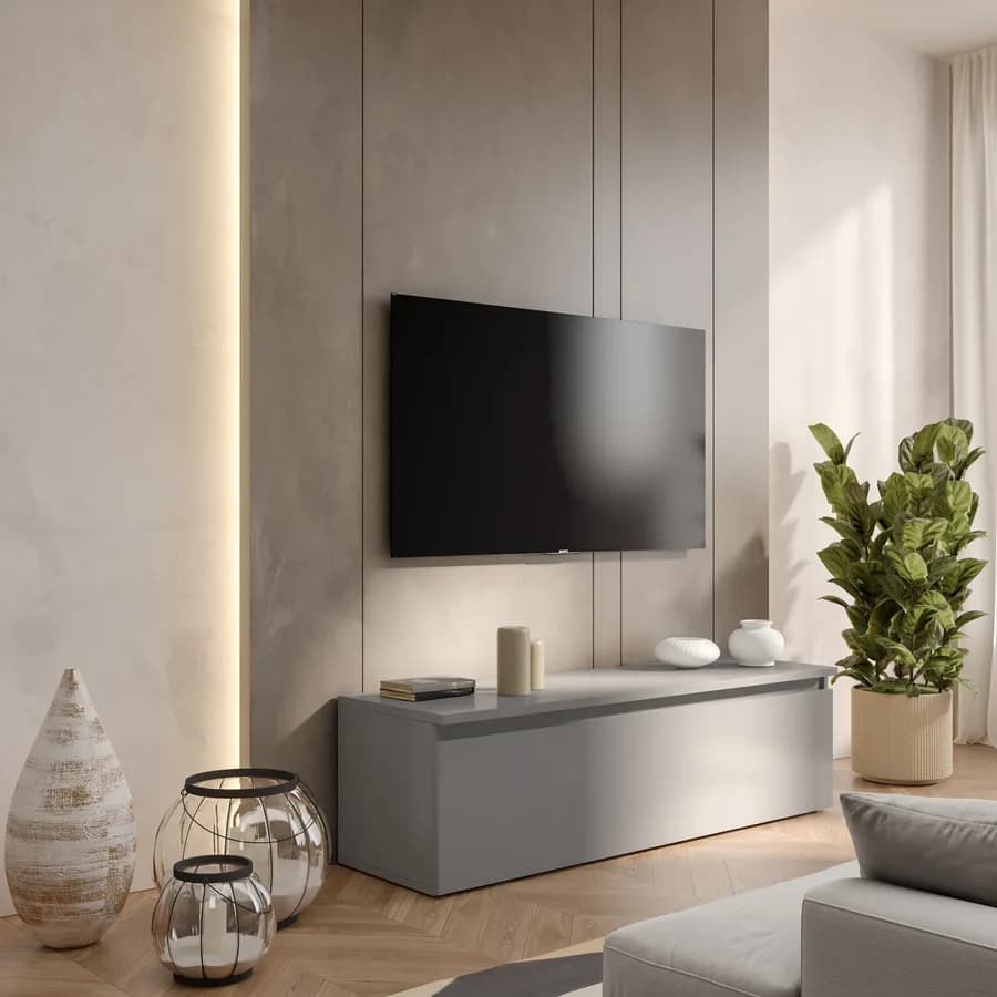 Porta tv 138x40h color grigio ardesia con cassettone - Clary