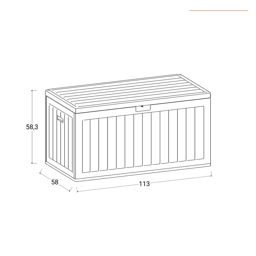 Baule contenitore da esterno 113x58x58h cm in resina nero effetto legno - Thago
