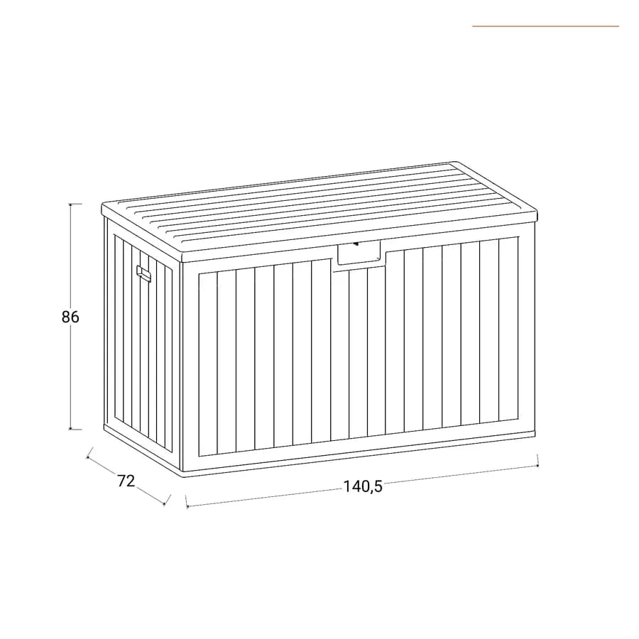 Baule contenitore da esterno 140x72x86h cm in resina nero effetto legno - Thago