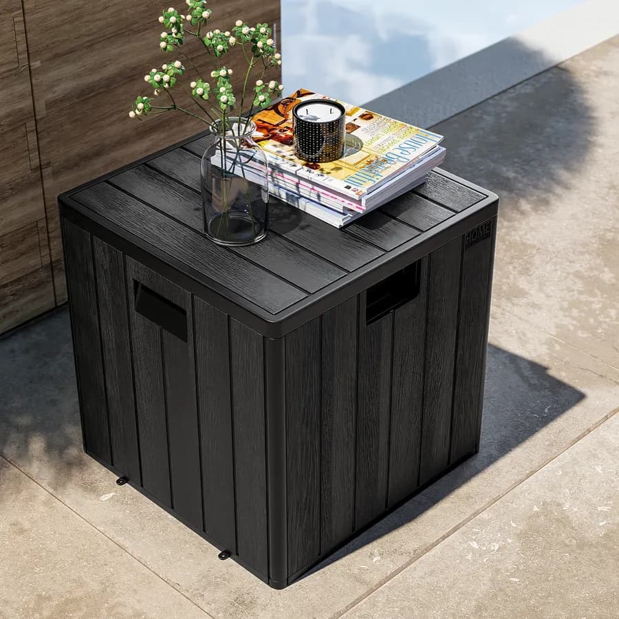 Baule contenitore da esterno 50x50x51h cm in resina nero effetto legno - Thago