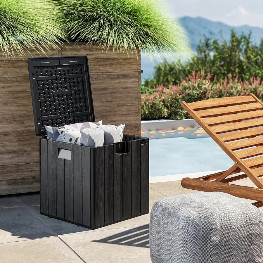 Baule contenitore da esterno 50x50x51h cm in resina nero effetto legno - Thago