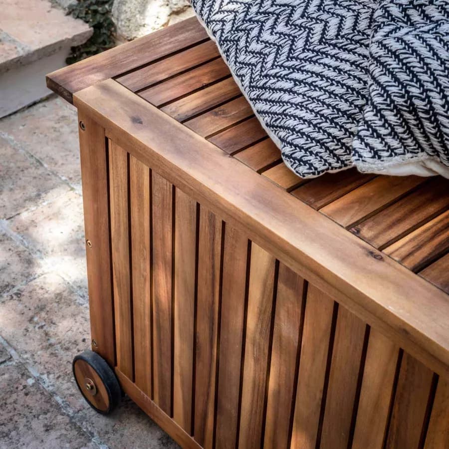 Baule contenitore in legno di acacia con ruote - Paja