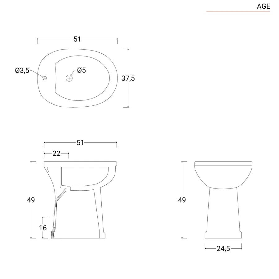 Bidet monoforo da 49h cm in ceramica bianco