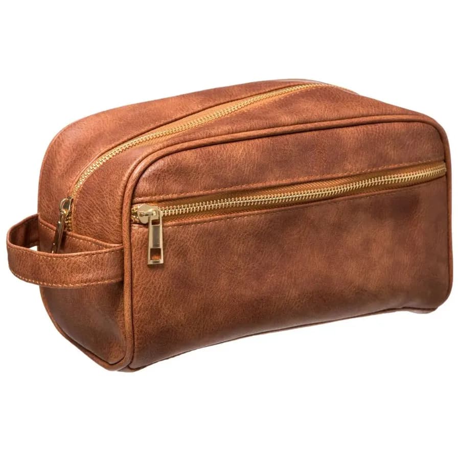 Borsa da toilette 25x13h cm in similpelle cognac vintage