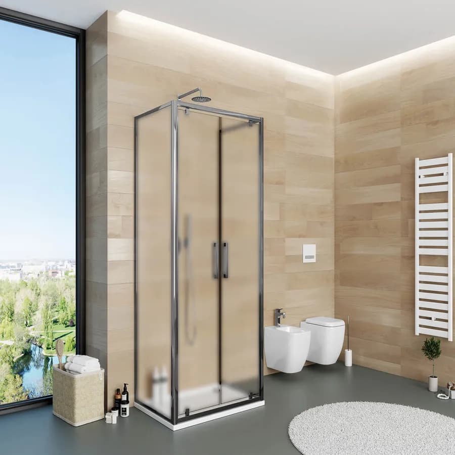 Box 3 lati 70x90x70 cm doppio battente vetro opaco profilo cromo 195h - Moritz