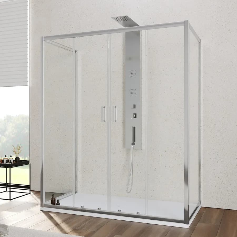 Box 3 lati 80x160x80 cm doppio scorrevole vetro temperato 6mm trasparente 185h - Young