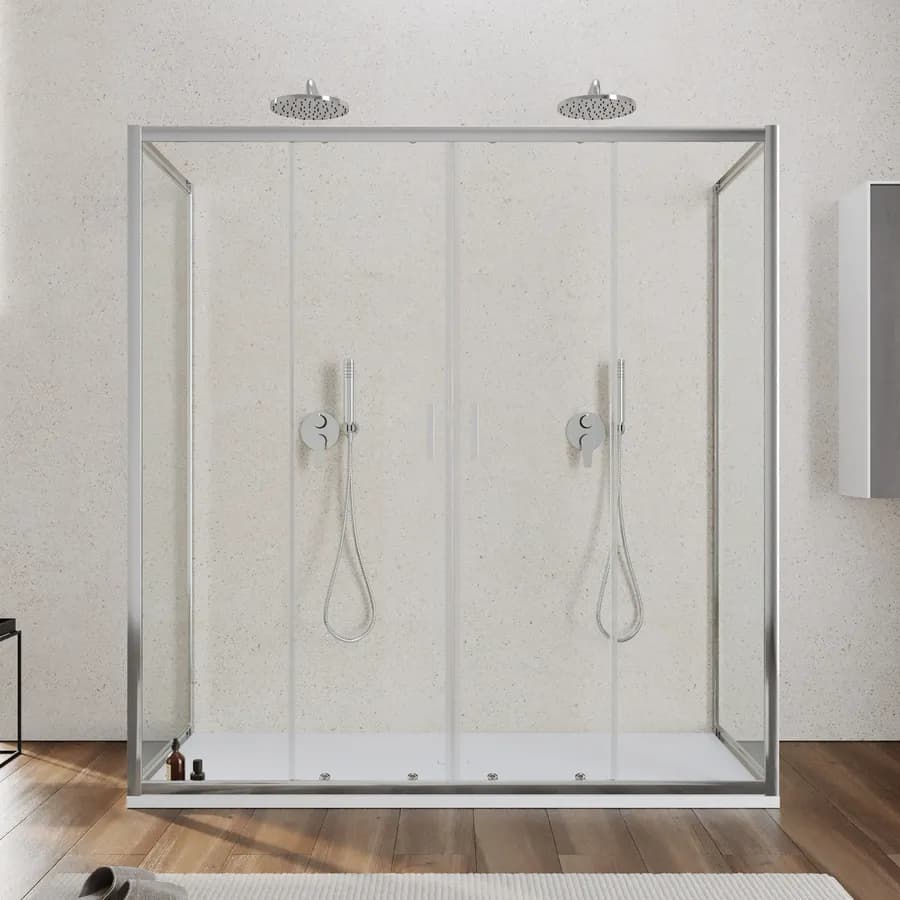 Box 3 lati 80x180x80 cm doppio scorrevole vetro temperato 6mm trasparente 185h - Young