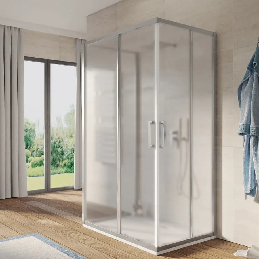 Box 3 lati 80x140X80 cm doppio scorrevole vetro opaco profilo cromo 195h - Moritz