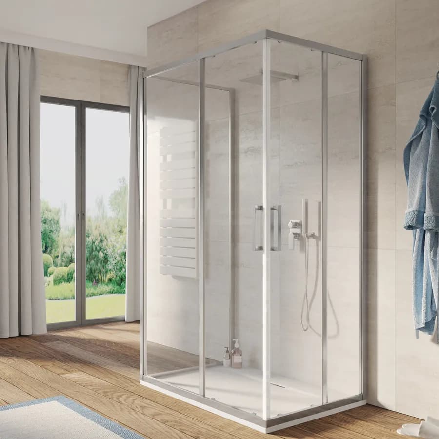 Box 3 lati 80x140X80 cm doppio scorrevole vetro trasparente anticalcare profilo cromo 195h - Moritz
