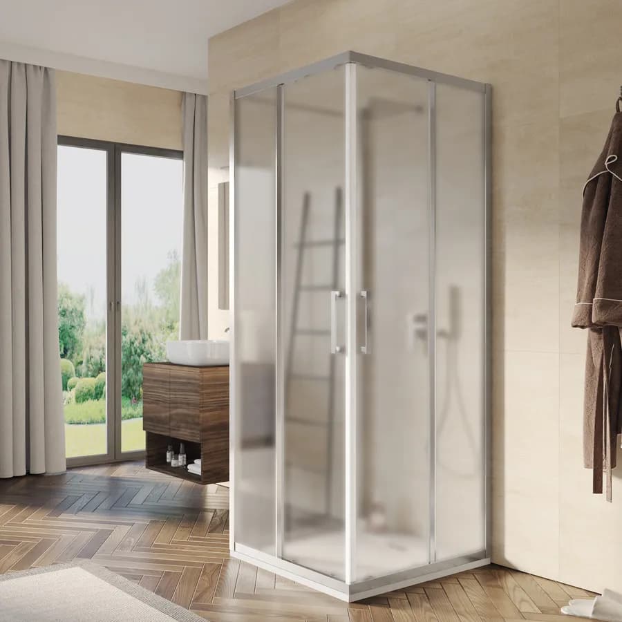 Box 3 lati 80x80x80 cm doppio scorrevole vetro opaco profilo cromo 195h - Moritz