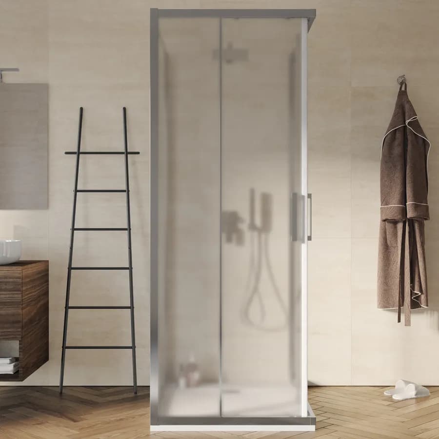 Box 3 lati 80x80x80 cm doppio scorrevole vetro opaco profilo cromo 195h - Moritz