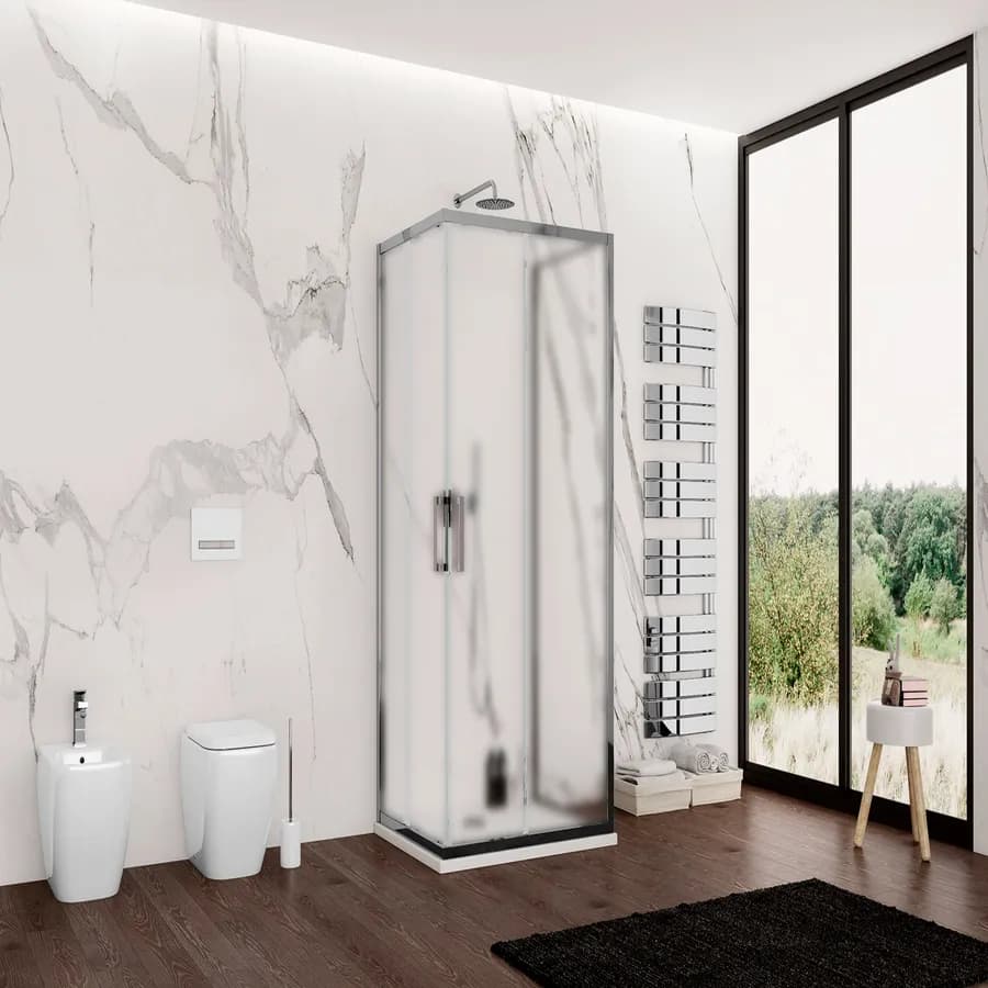 Box 3 lati 90x90x90 cm doppio scorrevole vetro opaco profilo cromo 195h - Moritz