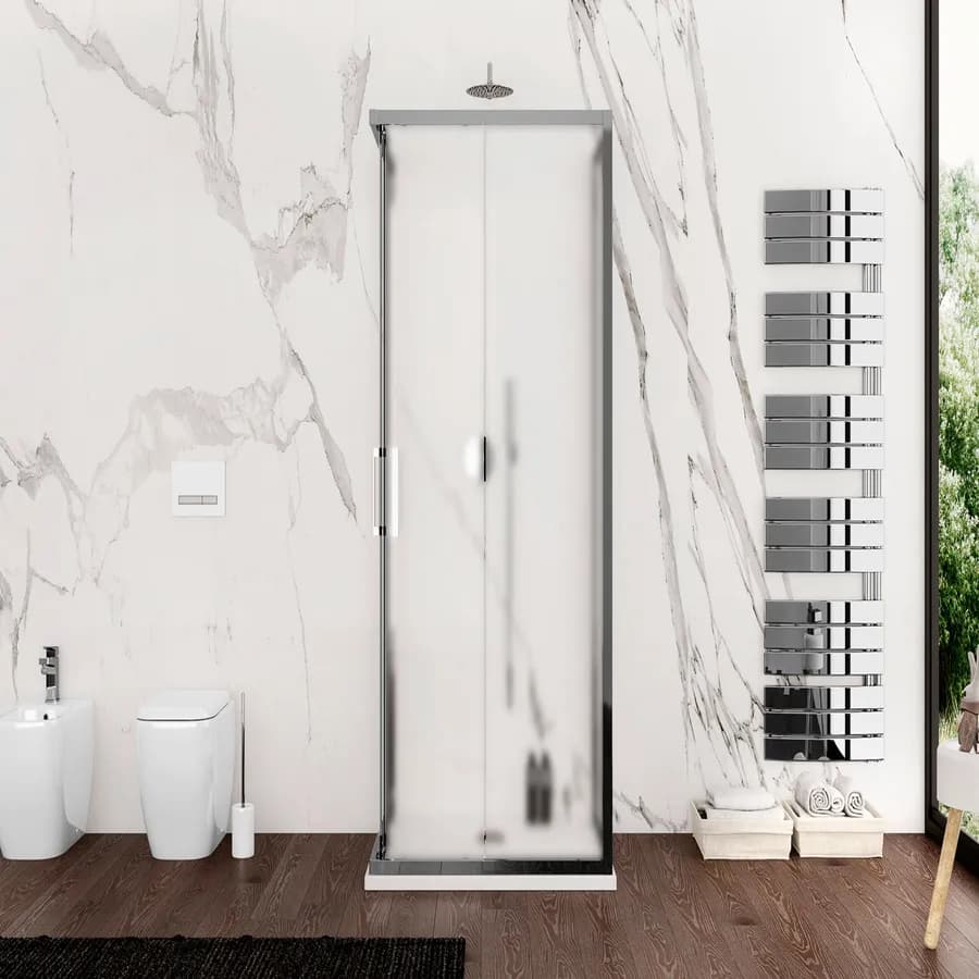 Box 3 lati 90x90x90 cm doppio scorrevole vetro opaco profilo cromo 195h - Moritz