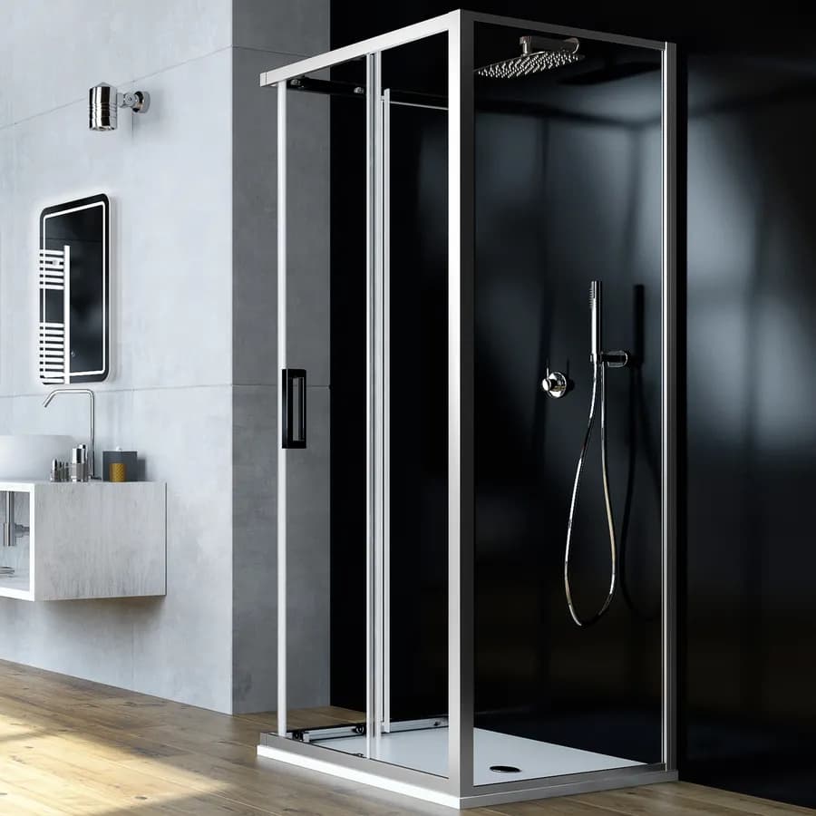 Box 3 lati 90x90x90 cm doppio scorrevole vetro trasparente anticalcare profilo cromo 195h - Moritz